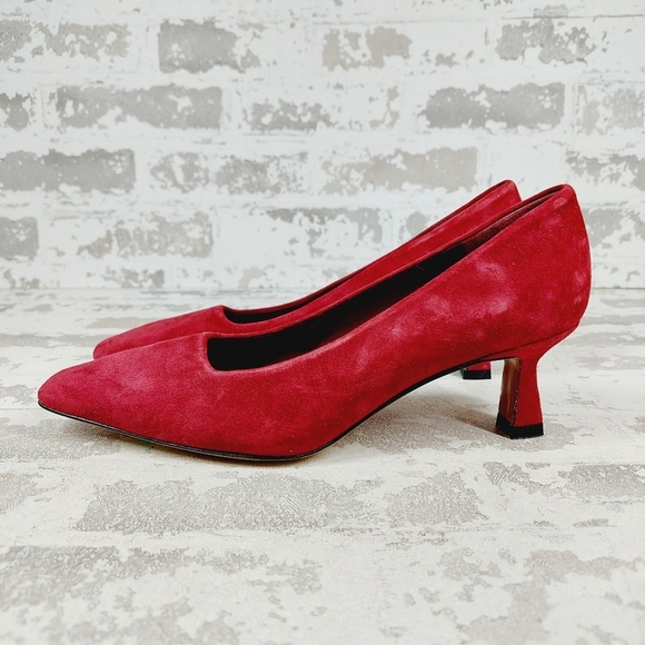 Lafayette 148 New York Shoes - NEW Lafayette 148 New York Red Suede Slip On Business Casual Mid High Heels W622